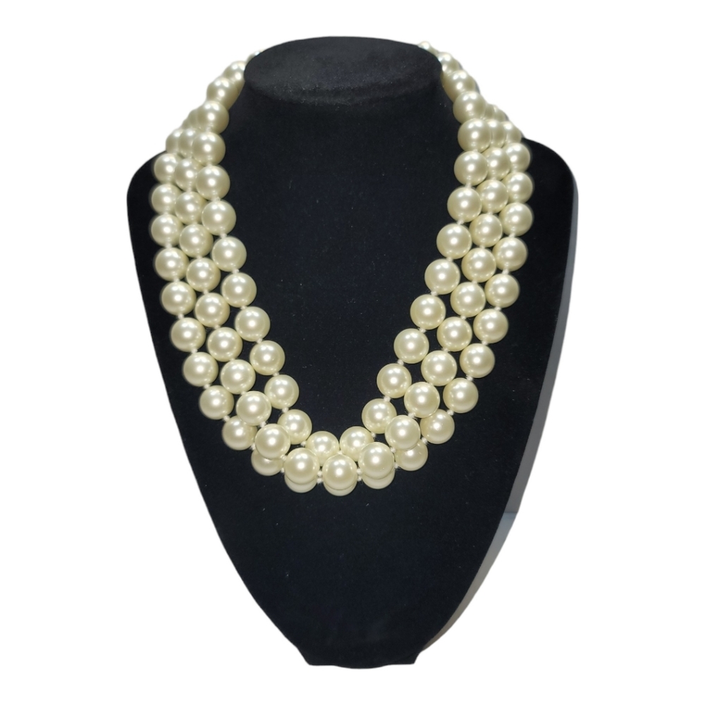 Diamonique and Simulated Pearl Three Strand Necklace.